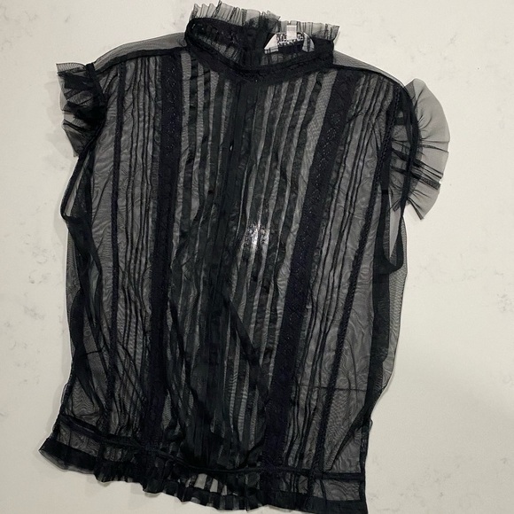 Elegant Black Sheer Striped Women's Top - Picture 10 of 12